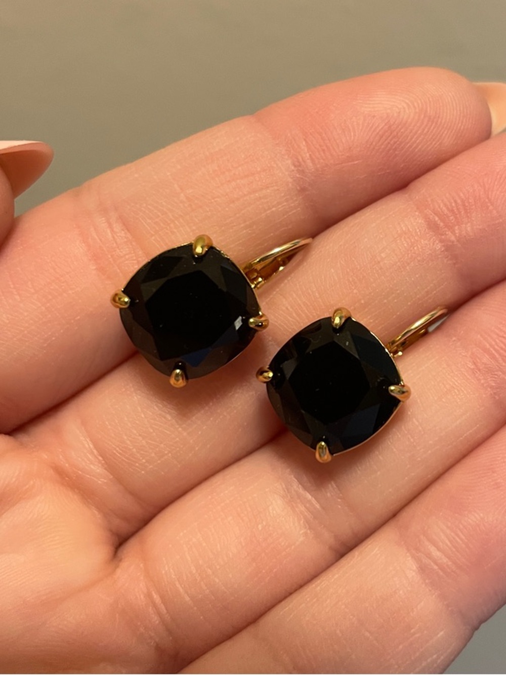 kate spade Gold-Tone Leverback Earrings with Black Stones